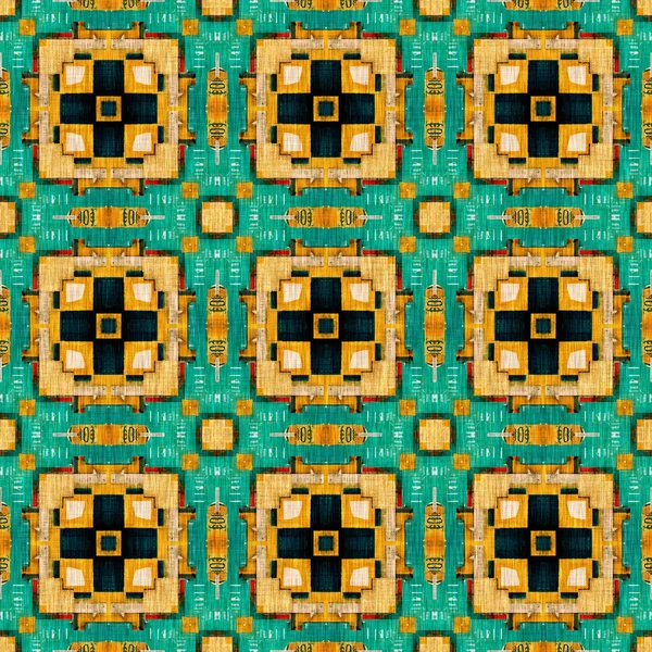 Traditional Tile Mosaic Seamless Pattern Print Fabric Effect Mexican Patchwork — Stock fotografie