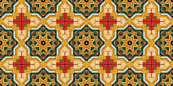Traditional Tile Mosaic Seamless Border Pattern Print Fabric Effect Mexican — Stock Fotó