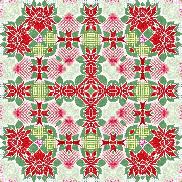 Seamless Christmas Poinsettia Retro Pattern Decorative Ornament Seasonal Red December — Photo
