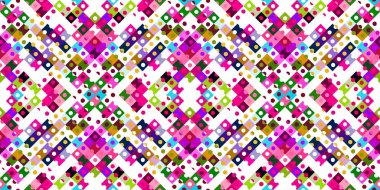 Garip geometrik piksel desen. Eğlenceli kaleydoskopik pembe duvar kağıdı. Kusursuz doku arkaplanı için renkli bir klasik jeo nokta mozaiği