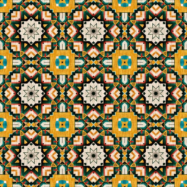 Traditional Tile Mosaic Seamless Pattern Print Fabric Effect Mexican Patchwork — Stock Photo, Image