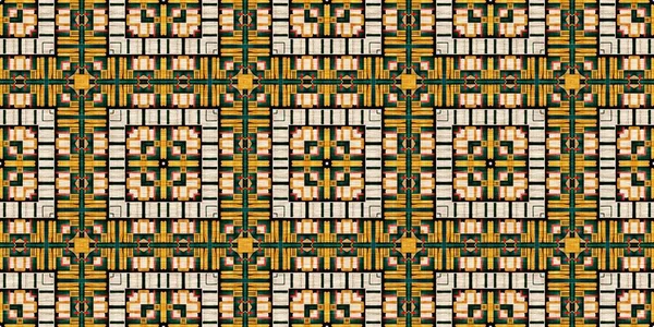 Traditional Tile Mosaic Seamless Border Pattern Print Fabric Effect Mexican — Stock Fotó