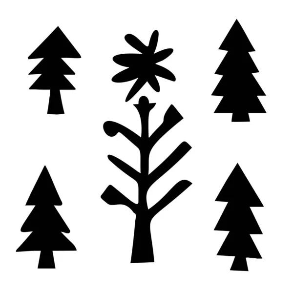 Set Christmas Tree Illustrations Winter Xmas Art Design Holiday — Stock Vector