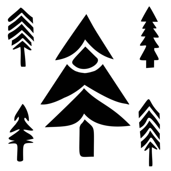 Sada Ilustrací Vánočních Stromků Zimní Vánoční Výtvarný Design Pro Dovolenou — Stockový vektor