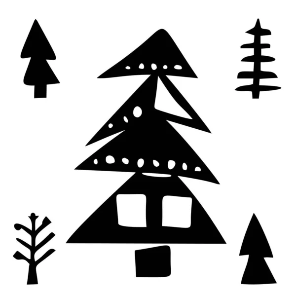 クリスマスツリーのイラストのセット ホリデーのための冬のクリスマスアートデザイン — ストックベクタ