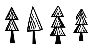 Noel ağacı çizimleri seti. Tatil için kış Xmas sanat tasarımı