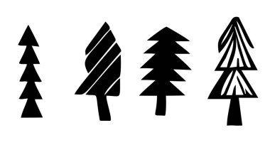 Noel ağacı çizimleri seti. Tatil için kış Xmas sanat tasarımı