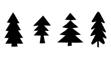 Noel ağacı çizimleri seti. Tatil için kış Xmas sanat tasarımı