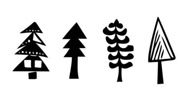 Noel ağacı çizimleri seti. Tatil için kış Xmas sanat tasarımı