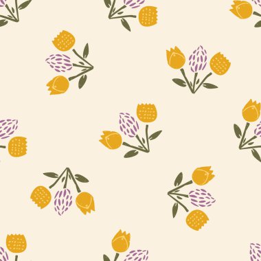 Doğal paylaştırma çiçek vektör deseni. Çiçek yetiştiren kusursuz bir bahçe. El çizimi oldukça botanik.