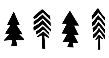 Noel ağacı çizimleri seti. Tatil için kış Xmas sanat tasarımı