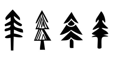 Noel ağacı çizimleri seti. Tatil için kış Xmas sanat tasarımı