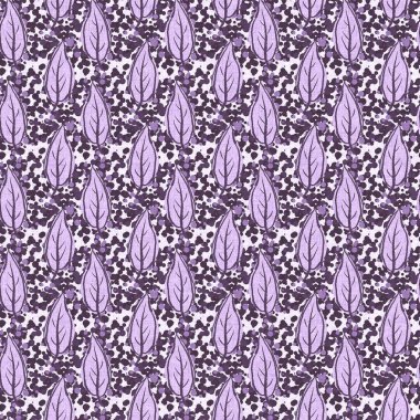 Cinsiyet olarak nötr mor botanik yaprak, dikişsiz raster arka plan. Basit, kaprisli, 2 tonlu bir model. Çocuk bezi duvar kâğıdı ya da her yerde skandal var.