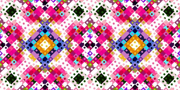 Whimsical geometric pixel pattern. Playful fun kaleidoscopic pink wallpaper. Colorful summer vintage geo dot mosaic for seamless texture background