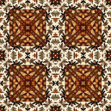 Sonbahar yaprağı yorgan stili, dikişsiz desen. 70 'lerin arka planı için basit bir yama tasarımı. Yeşilliğin doğal tasarımı