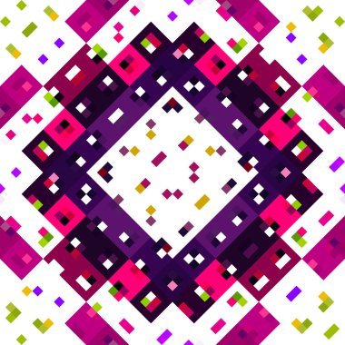 Kaleydoskopik coğrafi piksel deseni. Eğlenceli pembe duvar kâğıdı. Kusursuz doku arkaplanı için renkli bir klasik jeo nokta mozaiği