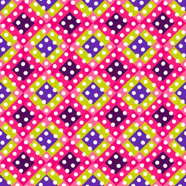 Garip geometrik piksel desen. Eğlenceli kaleydoskopik pembe duvar kağıdı. Kusursuz doku arkaplanı için renkli bir klasik jeo nokta mozaiği