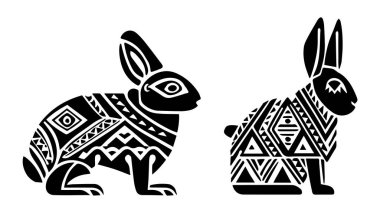 Paskalya tavşanı kaprisli resimleme seti. Bahar tatili evcil tavşan vektörü