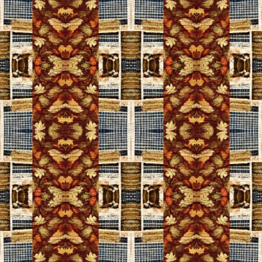 Sonbahar yaprağı yorgan stili, dikişsiz desen. 70 'lerin arka planı için basit bir yama tasarımı. Yeşilliğin doğal tasarımı