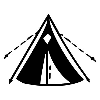 Açık hava kamp çadırı düşük kaşlı vektör çizimi. Ormanlık kamp alanının halk sanatı karalaması