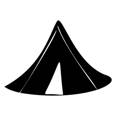 Açık hava kamp çadırı düşük kaşlı vektör çizimi. Ormanlık kamp alanının halk sanatı karalaması