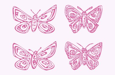 Quirky butterfly vector icon set. Whimsical naive bug motif