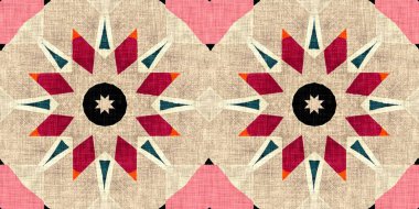 Yorgan kaplı Amerikana jeo-kusursuz sınır. Cottagecore retro kurdeleyi tekrarlıyor. Klasik geometrik kenarlar için ev yapımı geleneksel zanaat