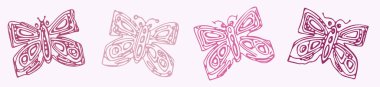 Whimsical butterfly vector icon set. Naive bug border