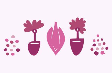 Quirky vector botanical plant set. Whimsical collection of flower illustration for viva magenta color of the year