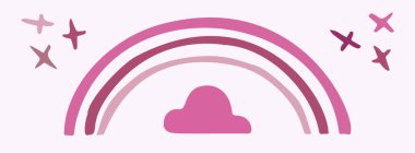 Whimsical kiddie rainbow vector illustration set. Simple sky motif for viva magenta clipart