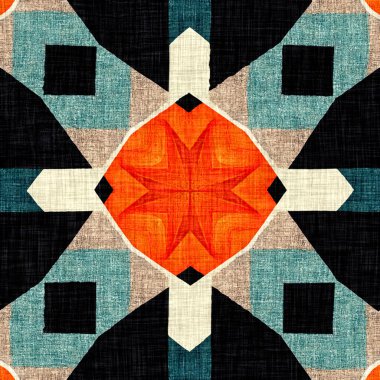 Yorgan kaplı Amerikana jeo-kusursuz desen. Her yerde Cottagecore var. Klasik geometrik yinelenen fayanslar için ev yapımı geleneksel zanaat