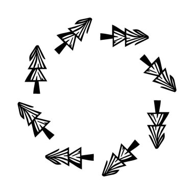 Açık hava orman vektör çerçevesi. Scandi blok baskı ormanlık sınır