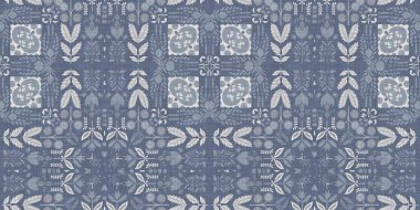 Farmhouse blue intricate damask seamless border. Tonal french country cottage style trim. Simple rustic fabric textile for shabby chic patchwork