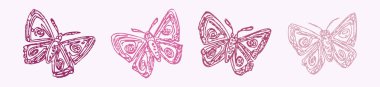 Whimsical butterfly vector icon set. Naive bug border