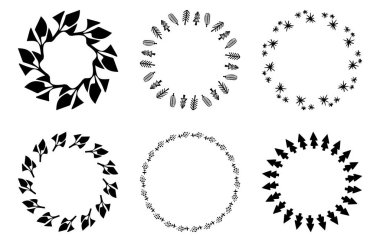 Set of six botanical wreath frames. Vector woodland invitation borders for wedding illustration.