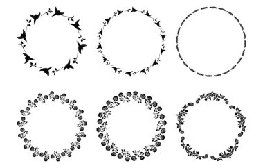 Set of six botanical wreath frames. Vector woodland invitation borders for wedding illustration.