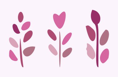 Quirky vector botanical plant set. Whimsical collection of flower illustration for viva magenta color of the year