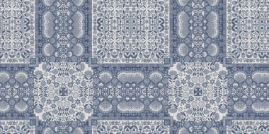 Farm house blue intricate damask seamless border. Tonal french country cottage style trim. Simple rustic fabric textile for shabby chic patchwork