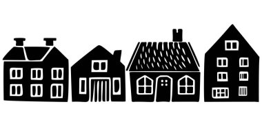 Şirin ev çizimleri koleksiyonu. Köy binalarının taşıyıcı kümesi kırsal çiftlik tarzı