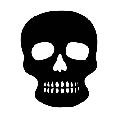 Block print vector skull isolated illustration. Macabre skeleton tattoo style low brow icon