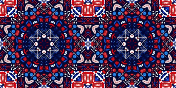 Folkart quilt whimsical border. Norwegian style European cloth. Patchwork red white blue trendy washi tape
