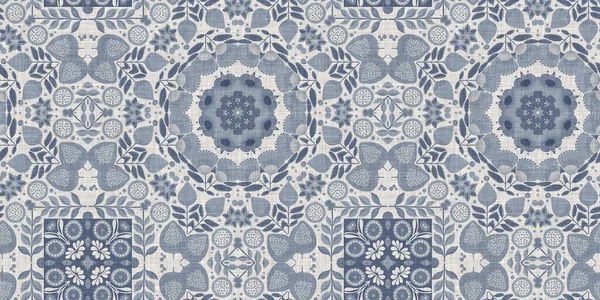 Farm house blue intricate damask seamless border. Tonal french country cottage style trim. Simple rustic fabric textile for shabby chic patchwork