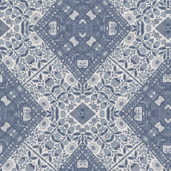 Farm house blue intricate country cottage seamless pattern. Tonal french damask style background. Simple rustic fabric textile for shabby chic patchwork