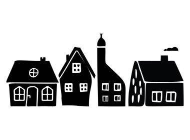 Şirin ev çizimleri koleksiyonu. Köy binalarının taşıyıcı kümesi kırsal çiftlik tarzı