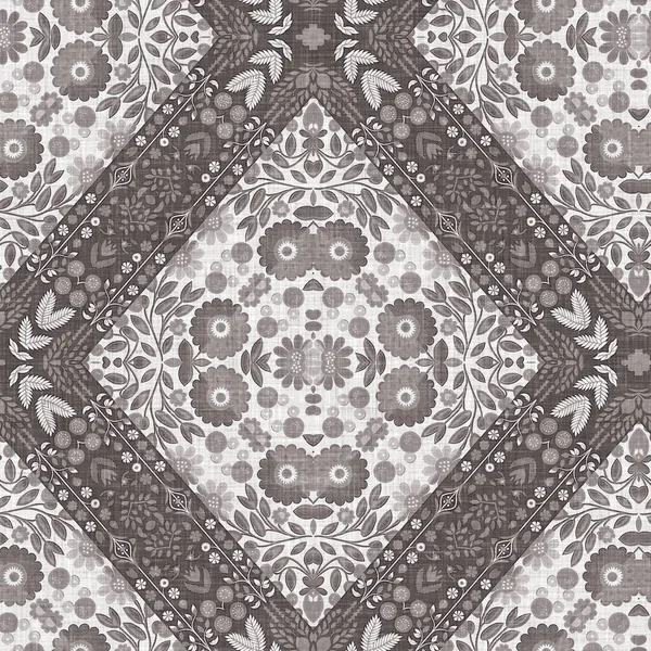 French style grey intricate damask seamless pattern. 2 Tone country cottage background. Simple rustic fabric textile for shabby chic patchwork.