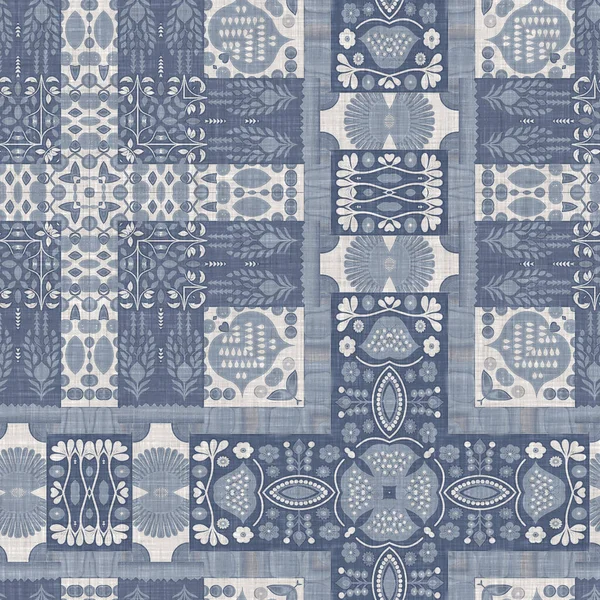 Farm house blue intricate damask seamless pattern. Tonal french country cottage style background. Simple rustic fabric textile for shabby chic patchwork