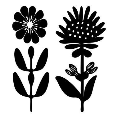 Folkart flower vector illustration set . Botanical kids scandi garden botanicals collection