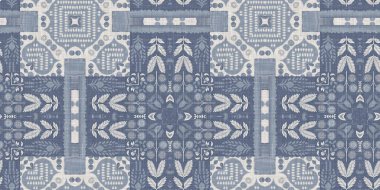 Farm house blue intricate damask seamless border. Tonal french country cottage style trim. Simple rustic fabric textile for shabby chic patchwork