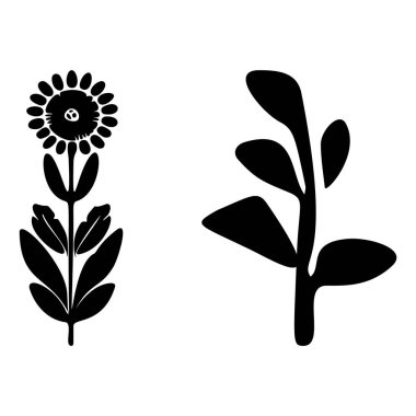 Folkart flower vector illustration set . Botanical kids scandi garden botanicals collection