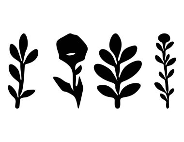 Folkart flower vector illustration set . Botanical kids scandi garden botanicals collection